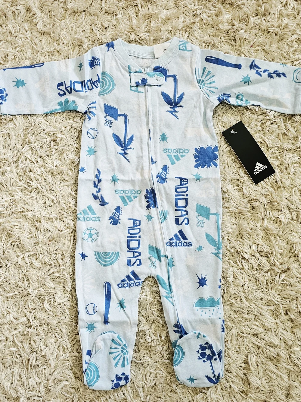 Adidas Baby One-Piece Footed Romper 100% Cotton